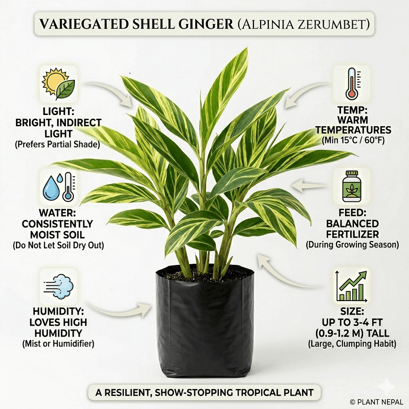 Variegated Shell Ginger Plant care guide